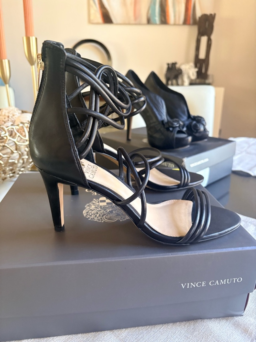 Vince Camuto Black Strappy Lace-Up High Heel Sandals